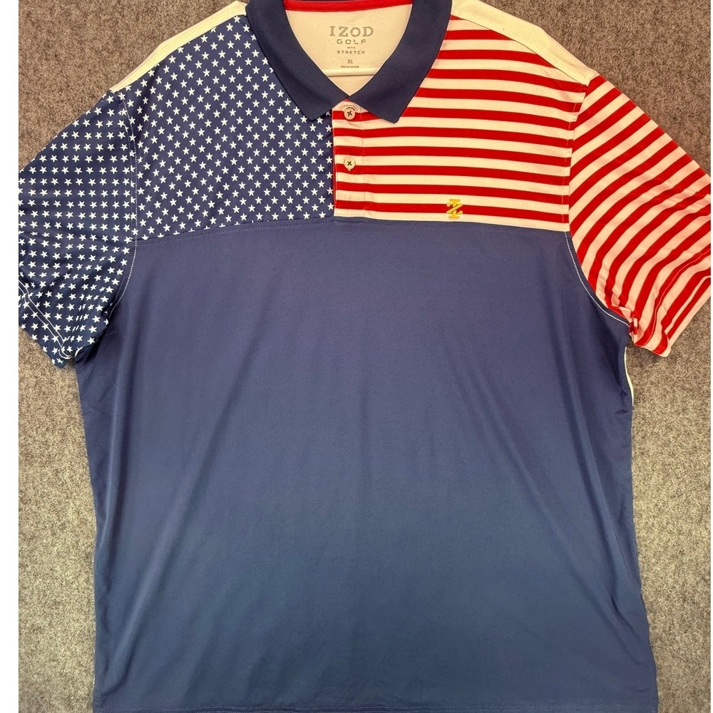 IZOD Golf Mens XL American Flag Polo Shirt Stars Stripes Patriotic 45PG032
